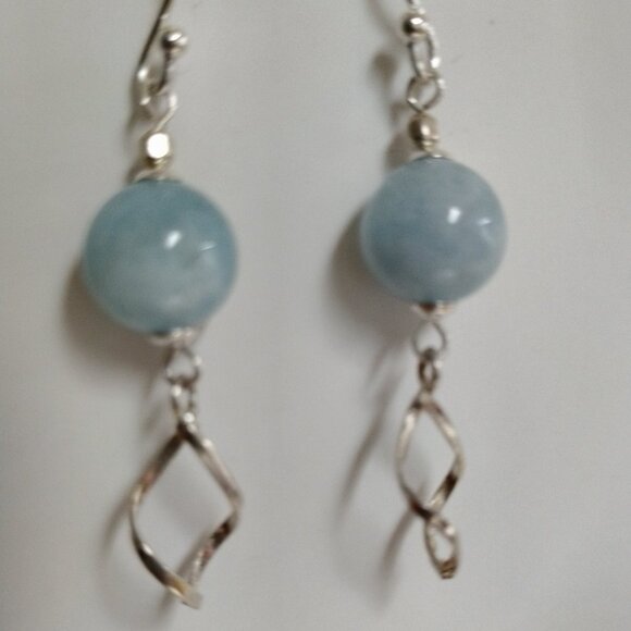 Aquamarine and Sterling Silver Twist Drop Earrings - Picture 2 of 7